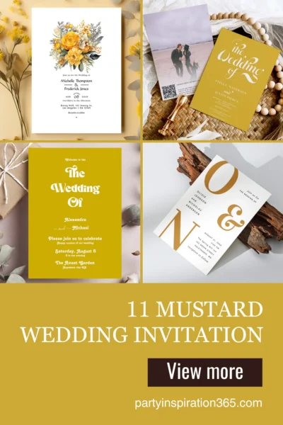 Mustard wedding invitation design with warm golden tones and boho artistic details
