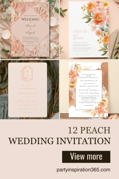 Peach wedding invitation design with soft romantic tones and delicate elegant details