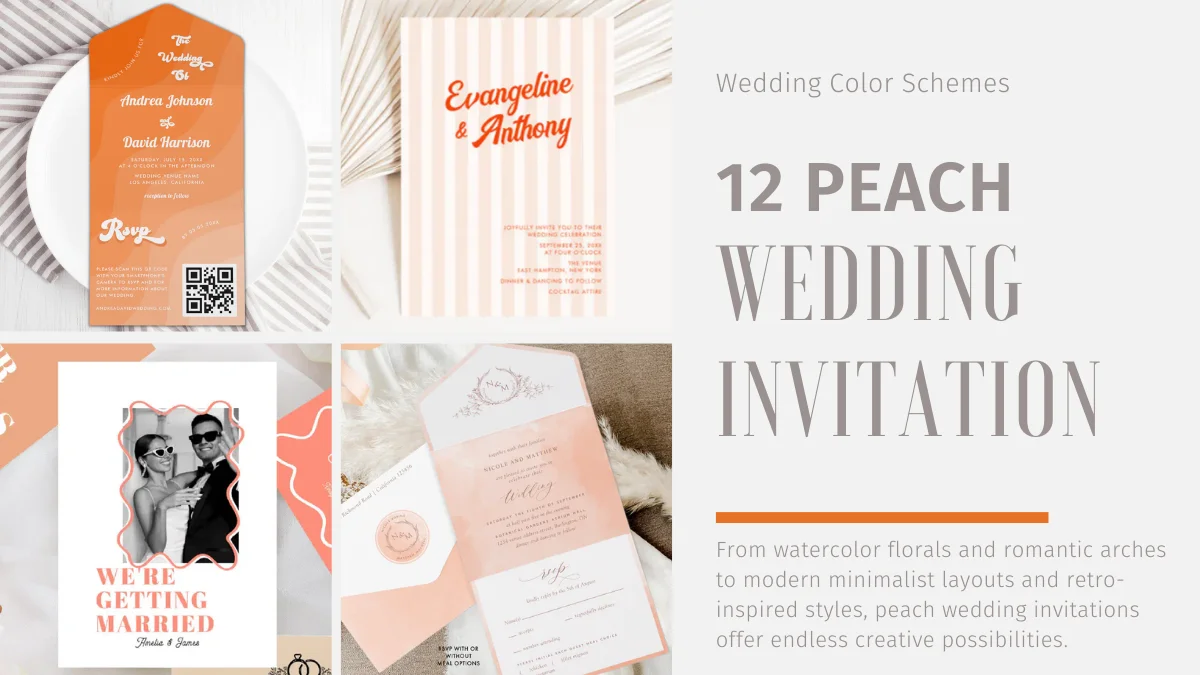 Peach wedding invitation flatlay with soft romantic tones and delicate floral details