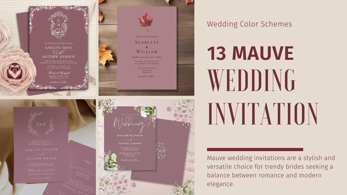 Mauve wedding invitation flatlay with soft muted tones and modern elegant details