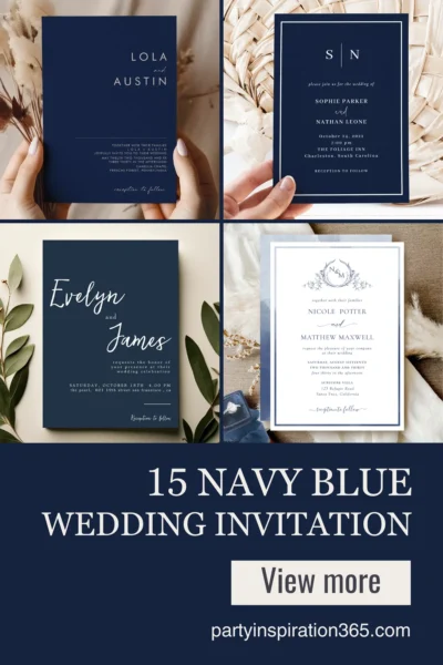 Navy blue wedding invitation design with elegant gold accents and timeless modern details