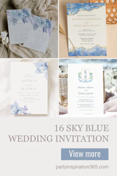 Sky blue wedding invitation design with light airy tones and fresh elegant details