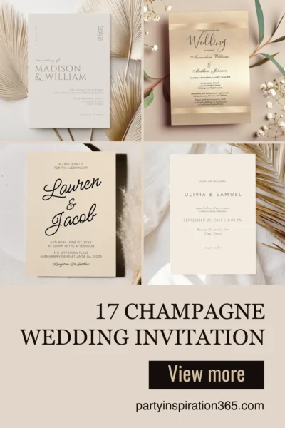 Champagne wedding invitation design with soft neutral tones and luxurious gold accents