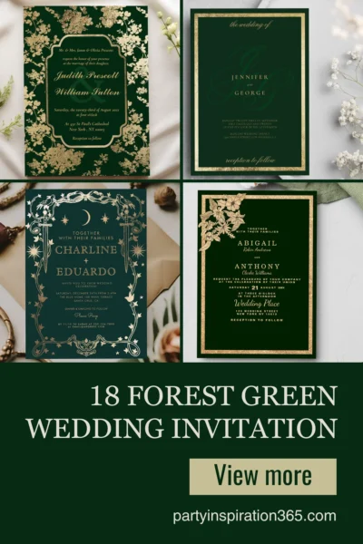 Forest green wedding invitation design with deep natural tones and elegant refined details