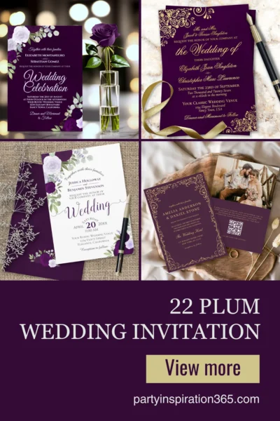 Plum wedding invitation design with deep moody tones and elegant autumn details