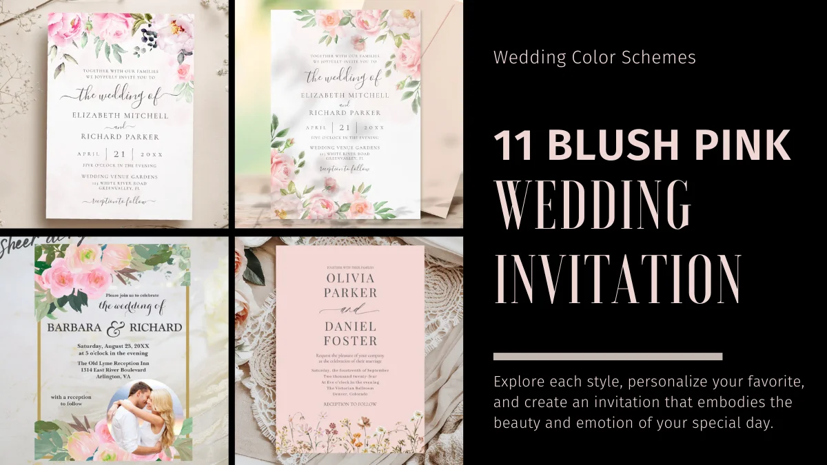 Blush pink wedding invitation flatlay with romantic floral details and soft pastel tones