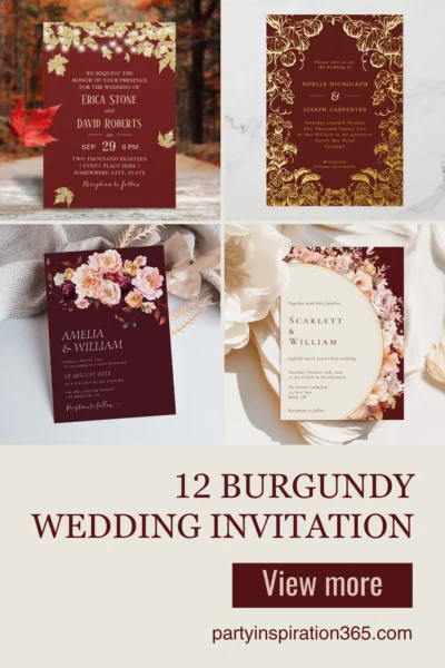 Burgundy wedding invitation design with warm autumn tones and elegant floral details