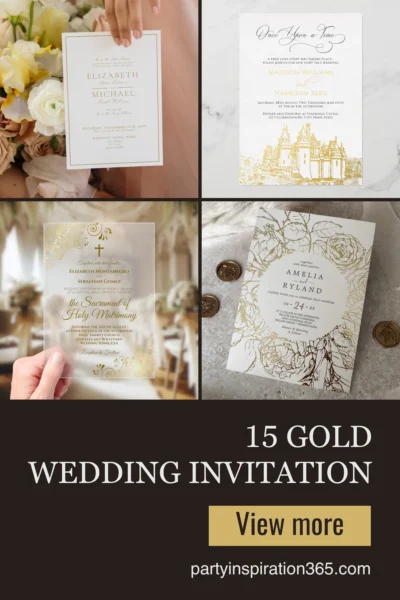 Gold wedding invitation design with classic elegant typography and refined metallic accents