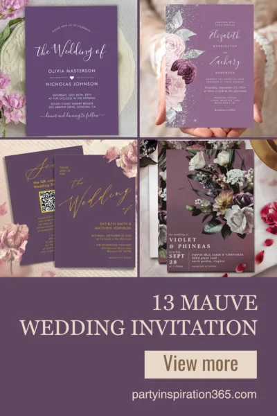 Mauve wedding invitation flatlay with soft muted tones and modern elegant details
