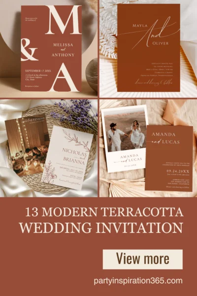 Terracotta wedding invitation design featuring modern minimalist details and warm earthy tones