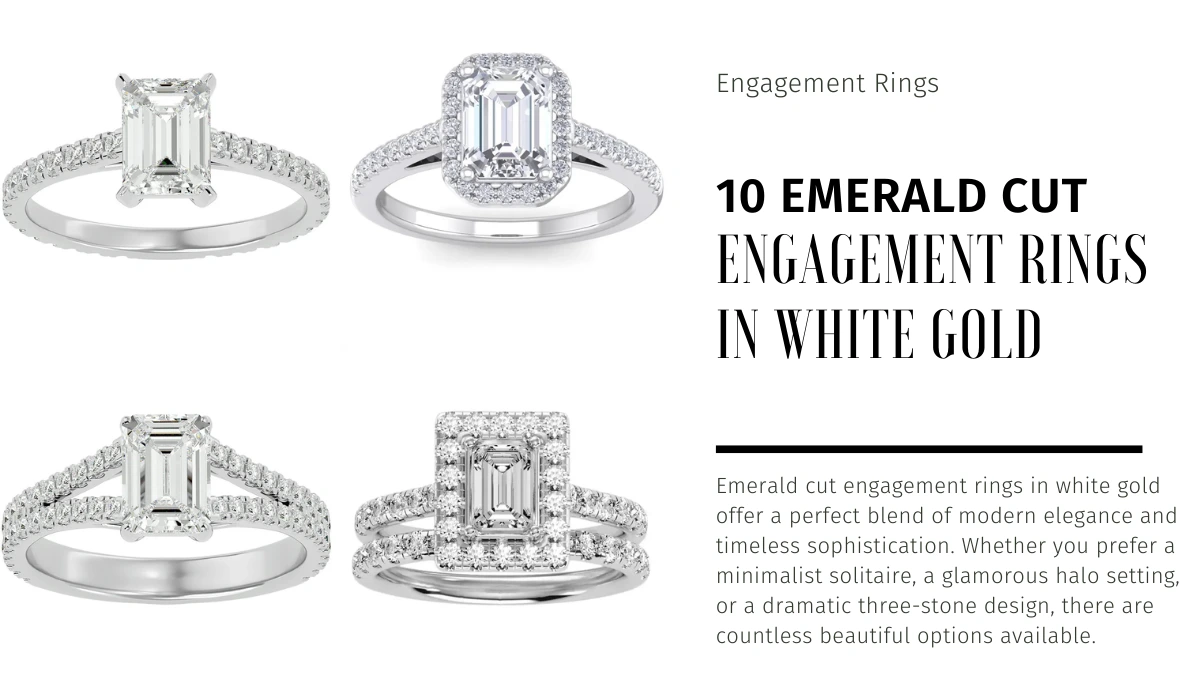 Emerald Cut Engagement Rings in White Gold
